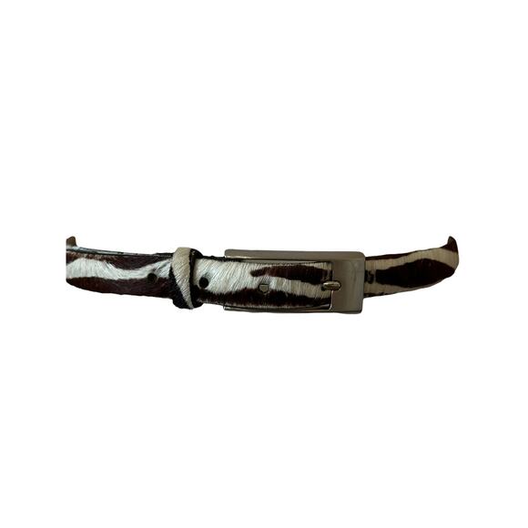 Furry Zebra Belt ivory brown genuine leather Sz s main image 8
